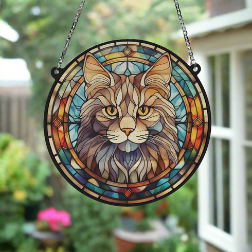 Cat Maine Coon Stained Glass Effect Suncatcher